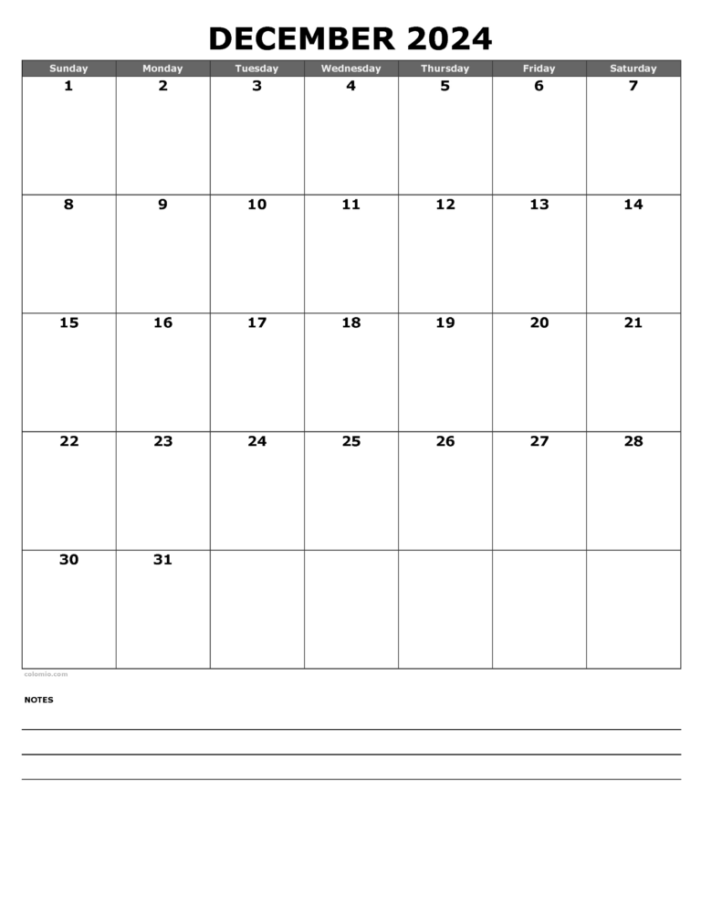 December 2024 Calendar | Free Printable Pdf, Xls And Png | Blank December 2024 Portrait Calendar Printable