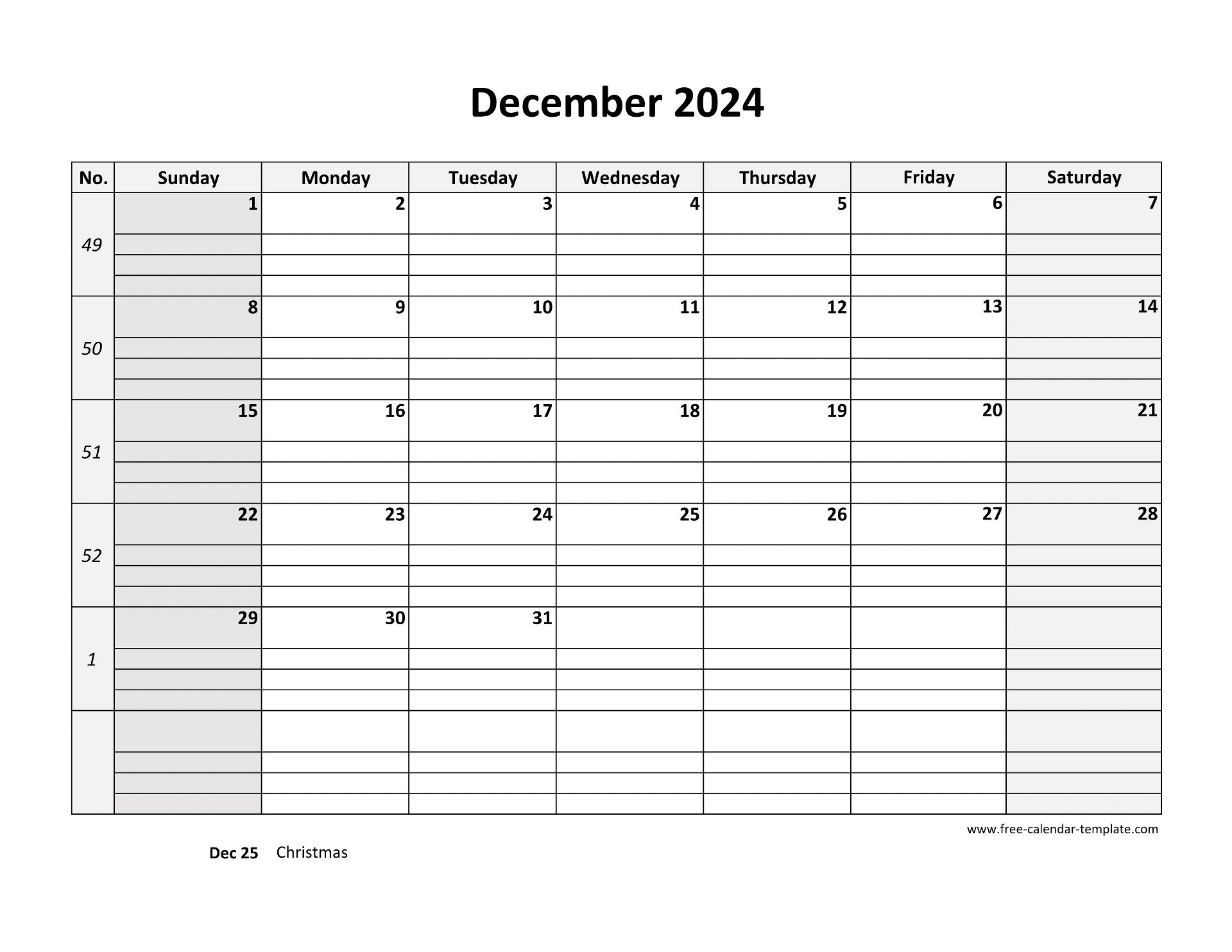 December 2024 Calendar Free Printable With Grid Lines Designed | December 2024 Calendar Printable With Lines