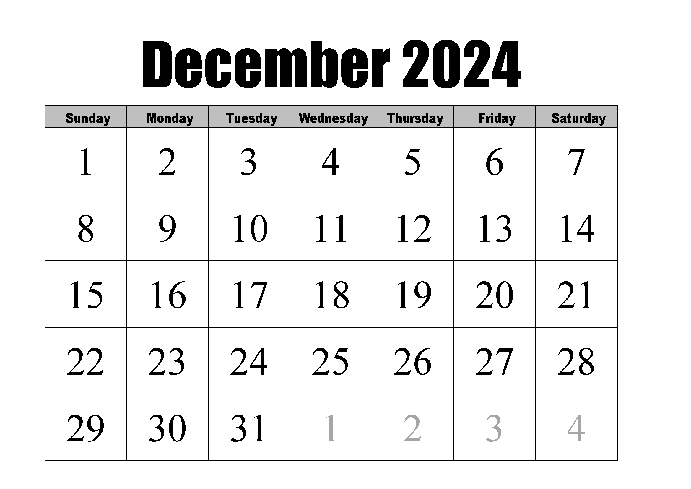 December 2024 Calendar | Instant Download | December 2024 22 Calendar Printable