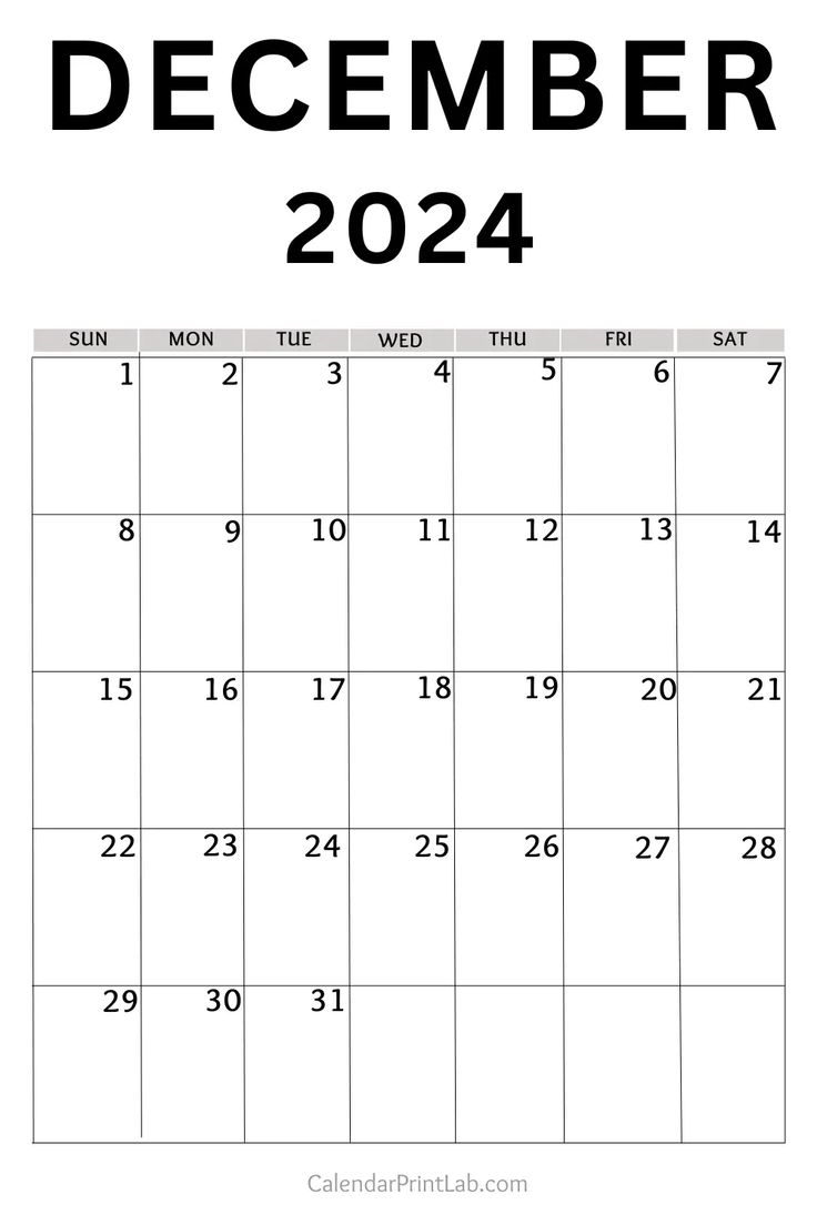 December 2024 Calendar Printable | December 2024 Calendar Printable Vertical