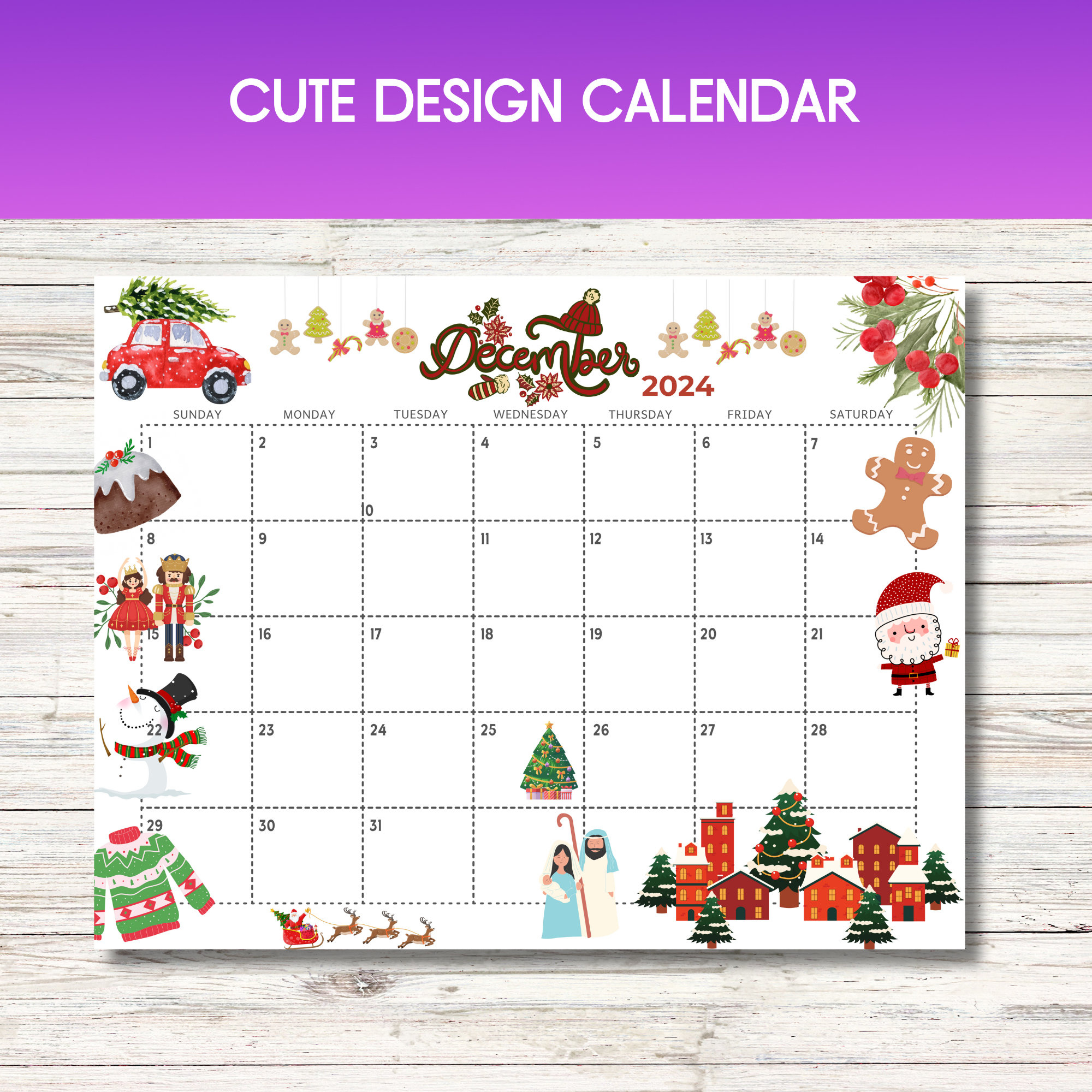 December 2024 Calendar Printable Kids Calendar 2024 Wall Calendar | Printable December 2024 Calendar For Kindergarten