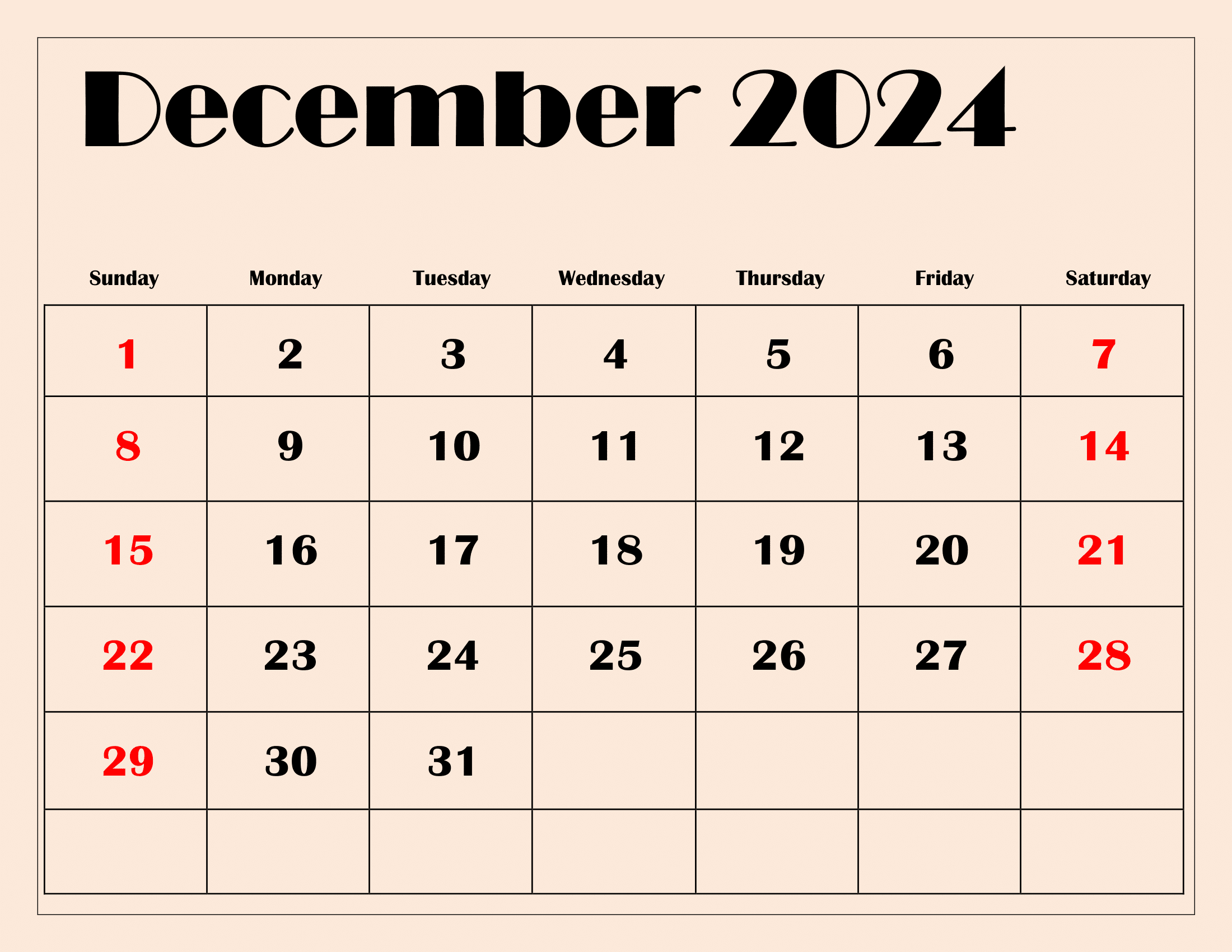 December 2024 Calendar Printable Pdf Blank Free Templates | Daily Calendar December 2024 Printable