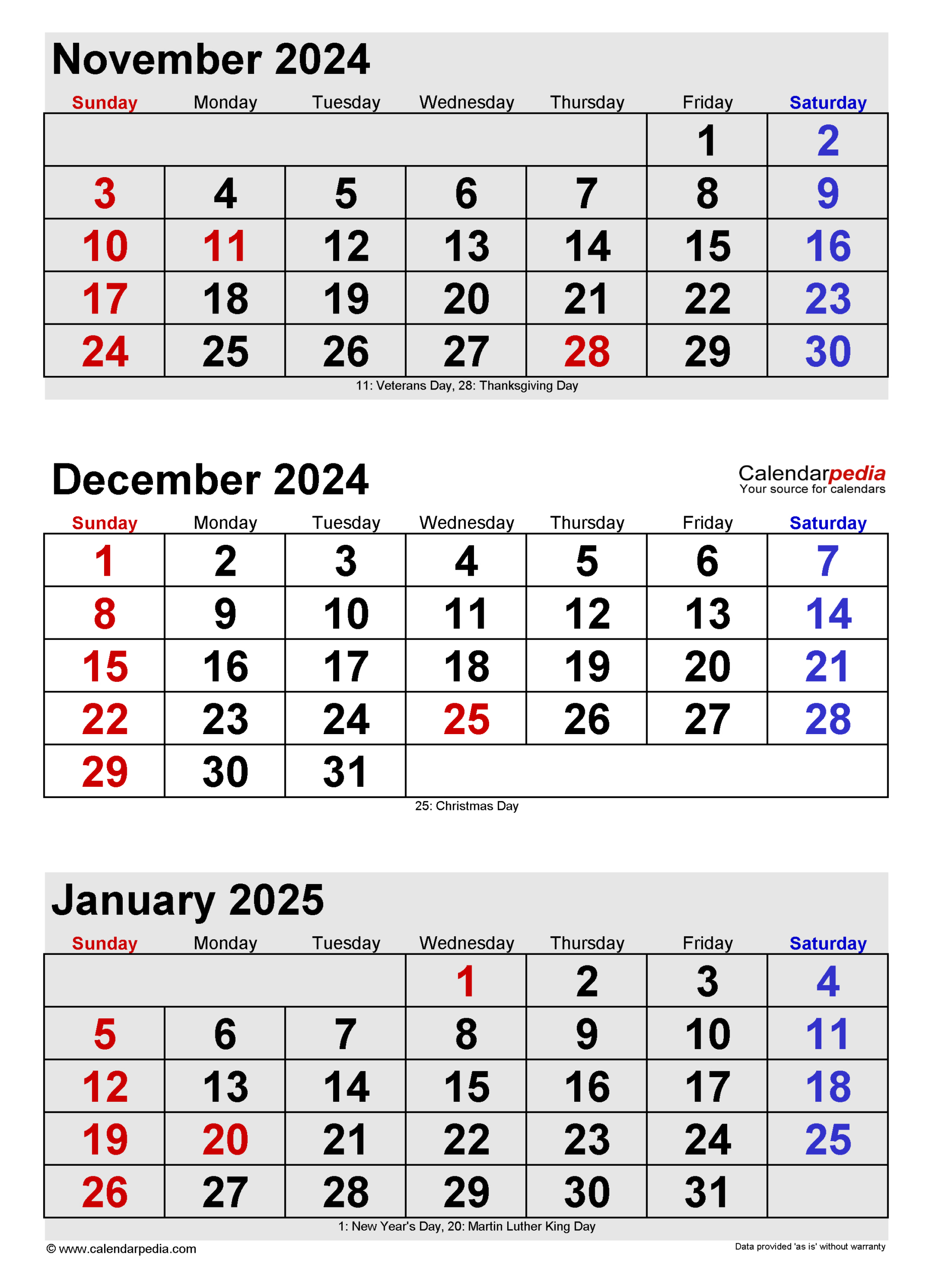 December 2024 Calendar | Templates For Word, Excel And Pdf | Calendar November 2024 December 2024 January 2025 Printable