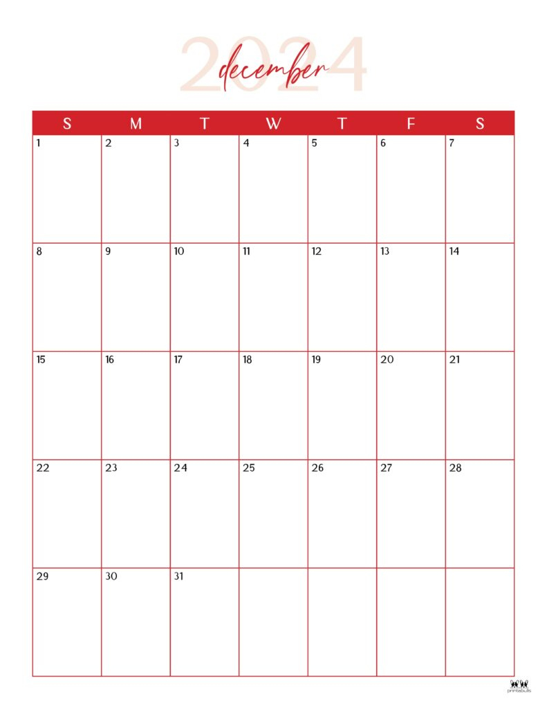 December 2024 Calendars - 50 Free Printables | Printabulls | 8 1 2 X 11 Printable December Calendar 2024