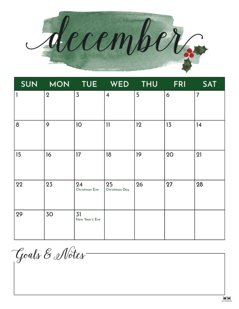 December 2024 Calendars - 50 Free Printables | Printabulls | Aesthetic Cute December 2024 Calendar Printable