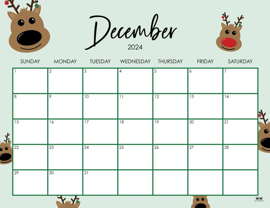 December 2024 Calendars - 50 Free Printables | Printabulls | Christmas Style Printable December 2024 Calendar Large Print