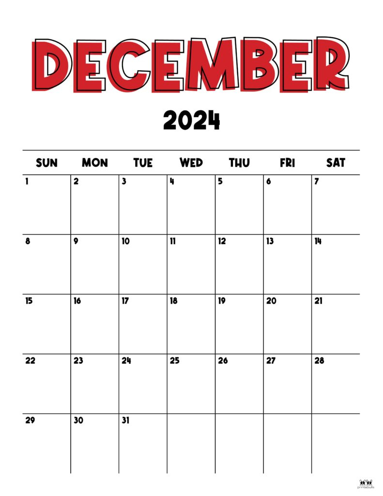 December 2024 Calendars - 50 Free Printables | Printabulls | December 2024 22 Calendar Printable