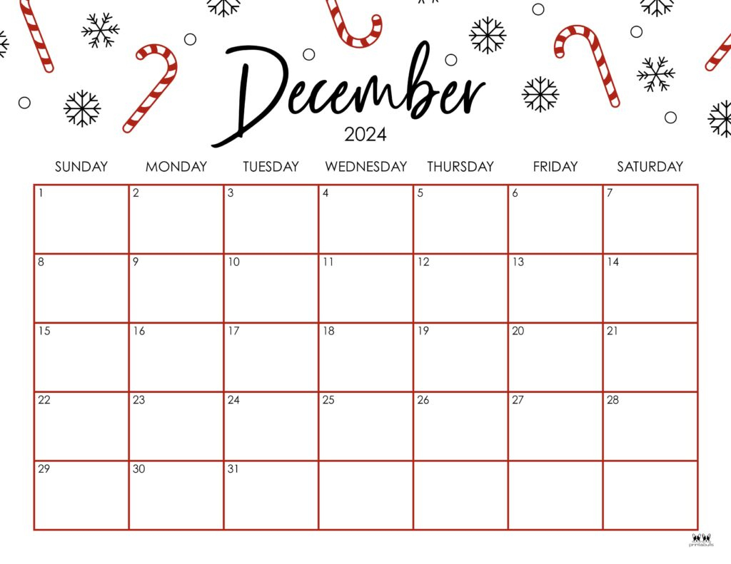 December 2024 Calendars - 50 Free Printables | Printabulls | December 2024 Calendar Printable