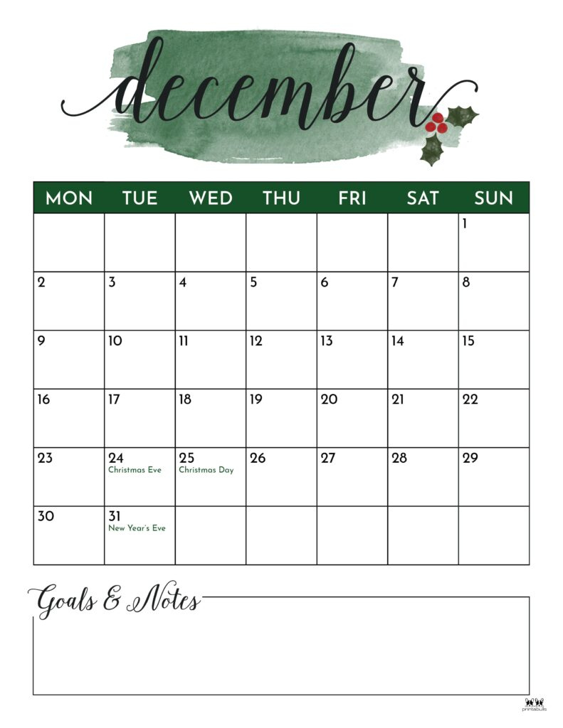 December 2024 Calendars - 50 Free Printables | Printabulls | December 2024 Calendar Printable Legal Size