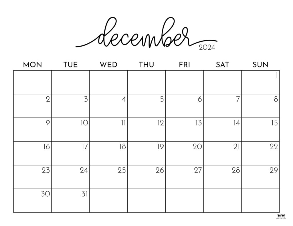 December 2024 Calendars - 50 Free Printables | Printabulls | December 2024 Calendar Printable With Large Print