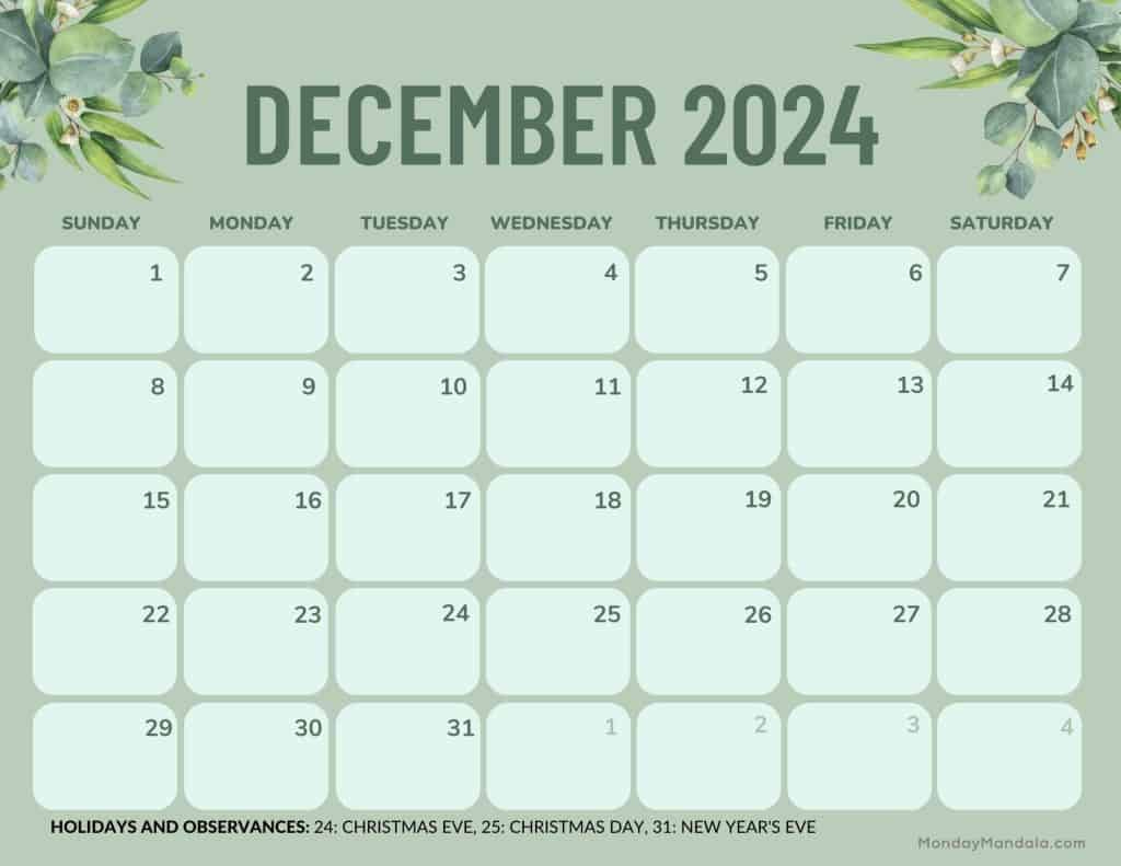 December 2024 Calendars (52 Free Pdf Printables) | December 2024 Calendar Printable Landscape