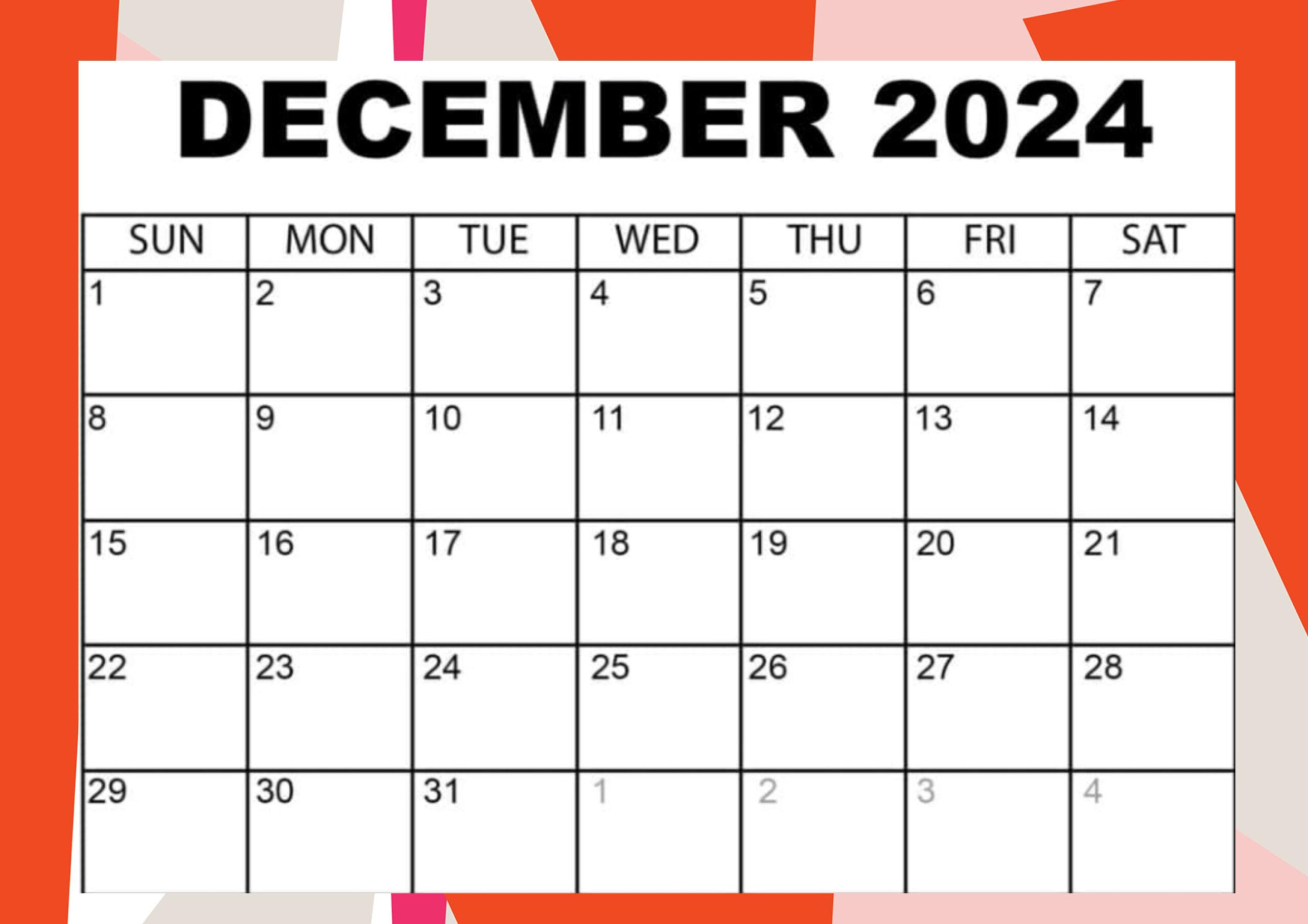 December 2024 Calender, Calandar, Month. Christmas, Planning | December 2024 Calendar Printable A6