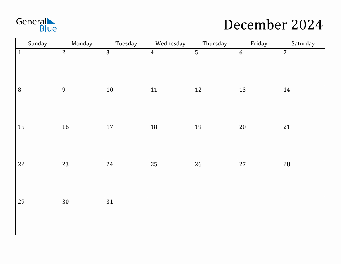 December 2024 Monthly Calendar | Blue Calendar Printable For December 2024