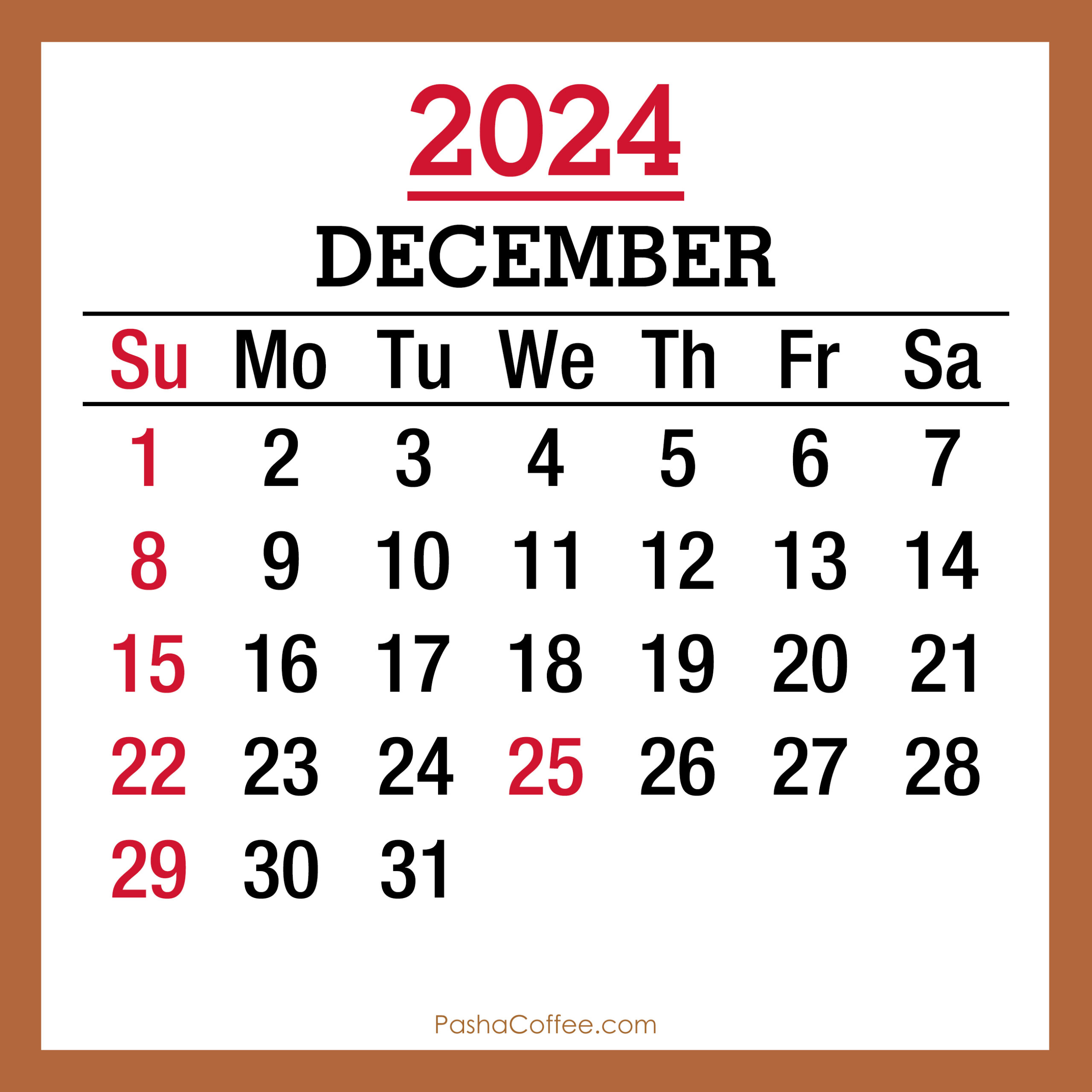 December 2024 Calendar Holidays Printable Printable Calendar 2024