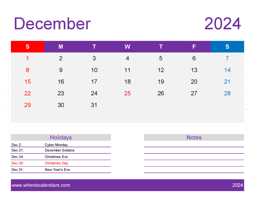 December 2024 Printable Calendar Waterproof Monthly Calendar | 2024 December Printable Calendar Waterproof