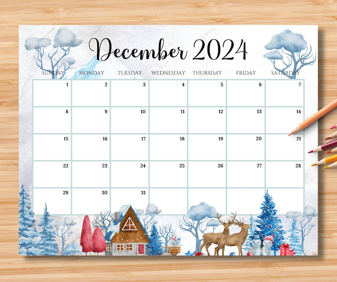 Editable December 2024 Calendar, Beautiful Winter In A Highland | December 2024 Shareware Printable Calendar