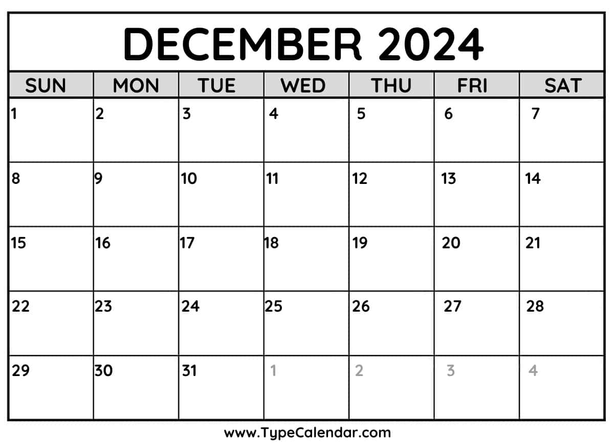 Free December 2024 Calendar Printable | 2024 December Printable Typable Calendar