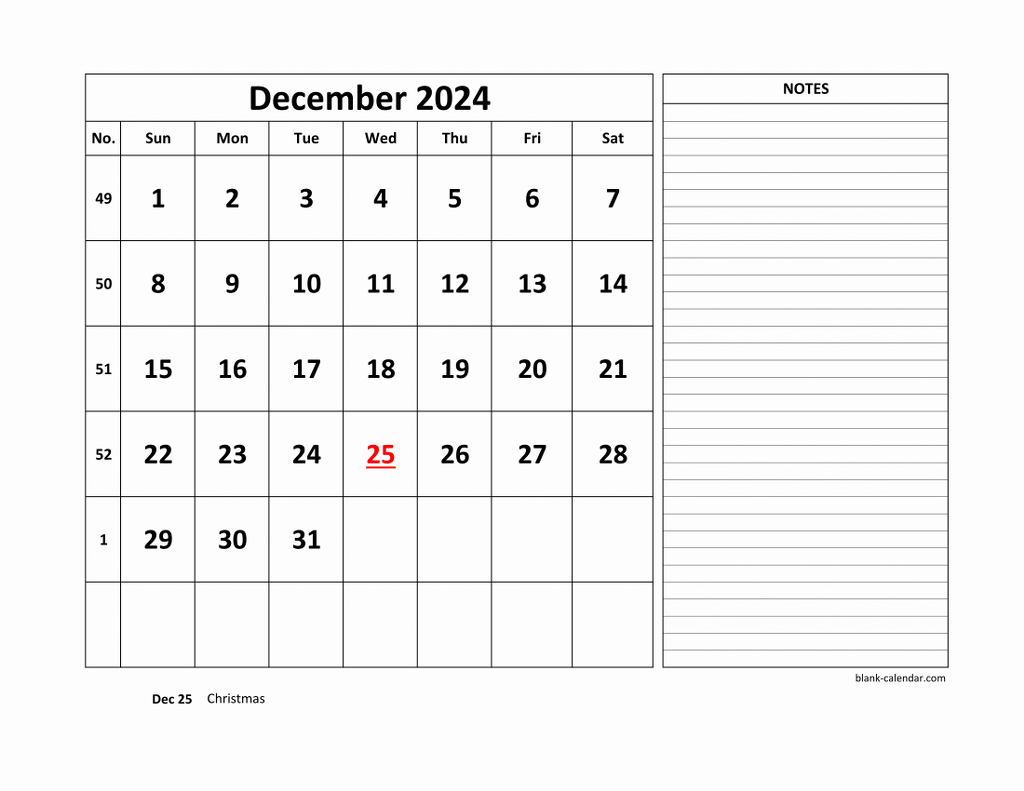 Free Download Printable December 2024 Calendar, Large Space For | December 2024 Appointment Calendar Printable