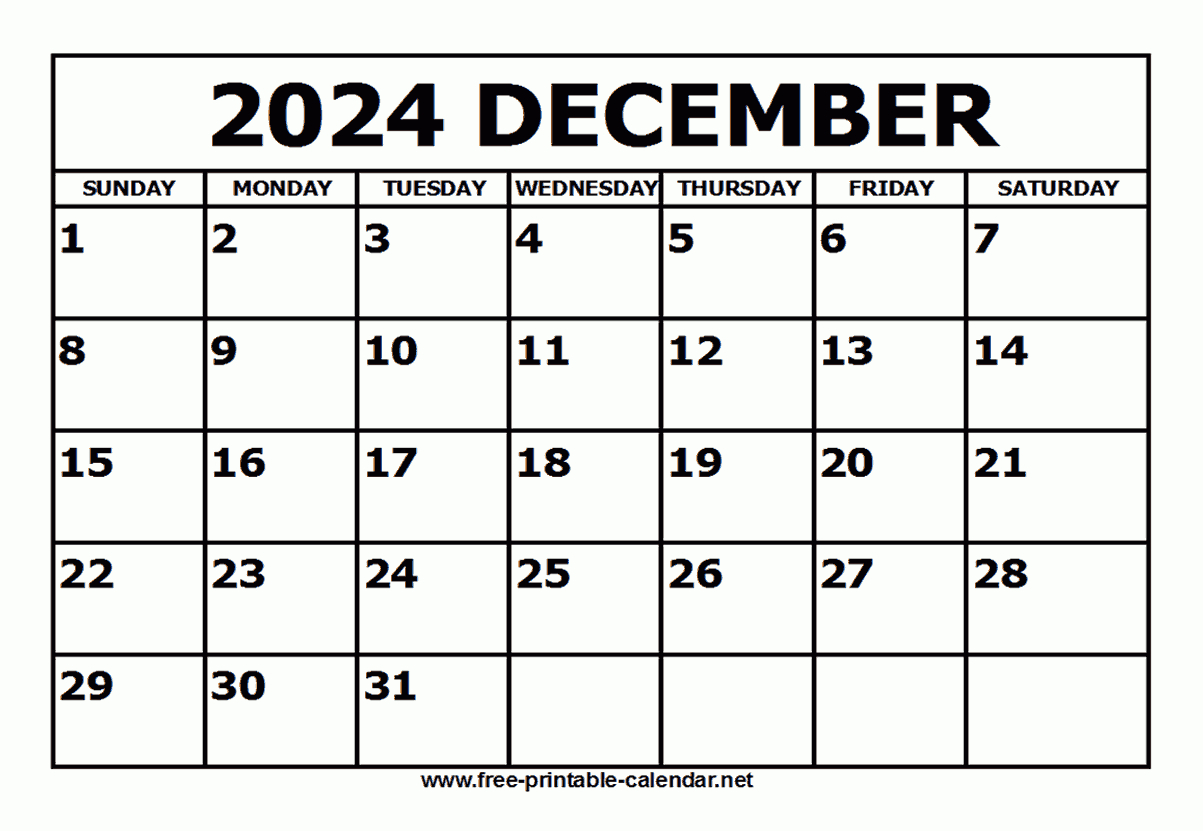 Free Printable December 2024 Calendar | December 2024 Calendar Free Printable Clipart