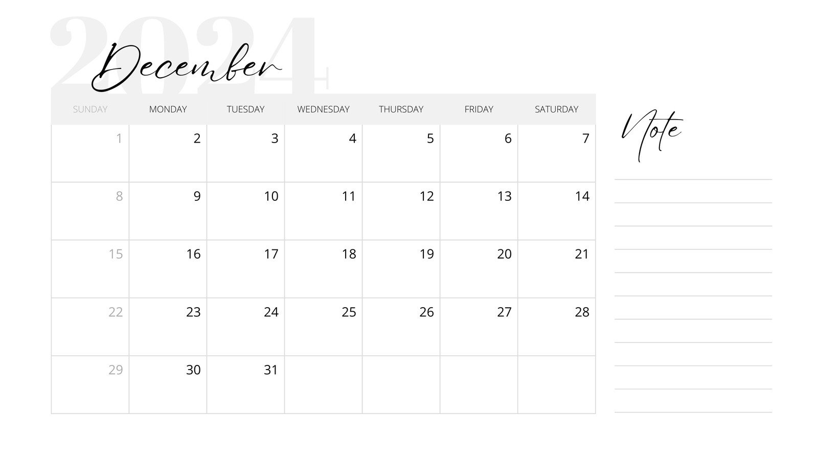 Free, Printable December 2024 Calendar Templates | Canva | Black December 2024 Calendar Printable