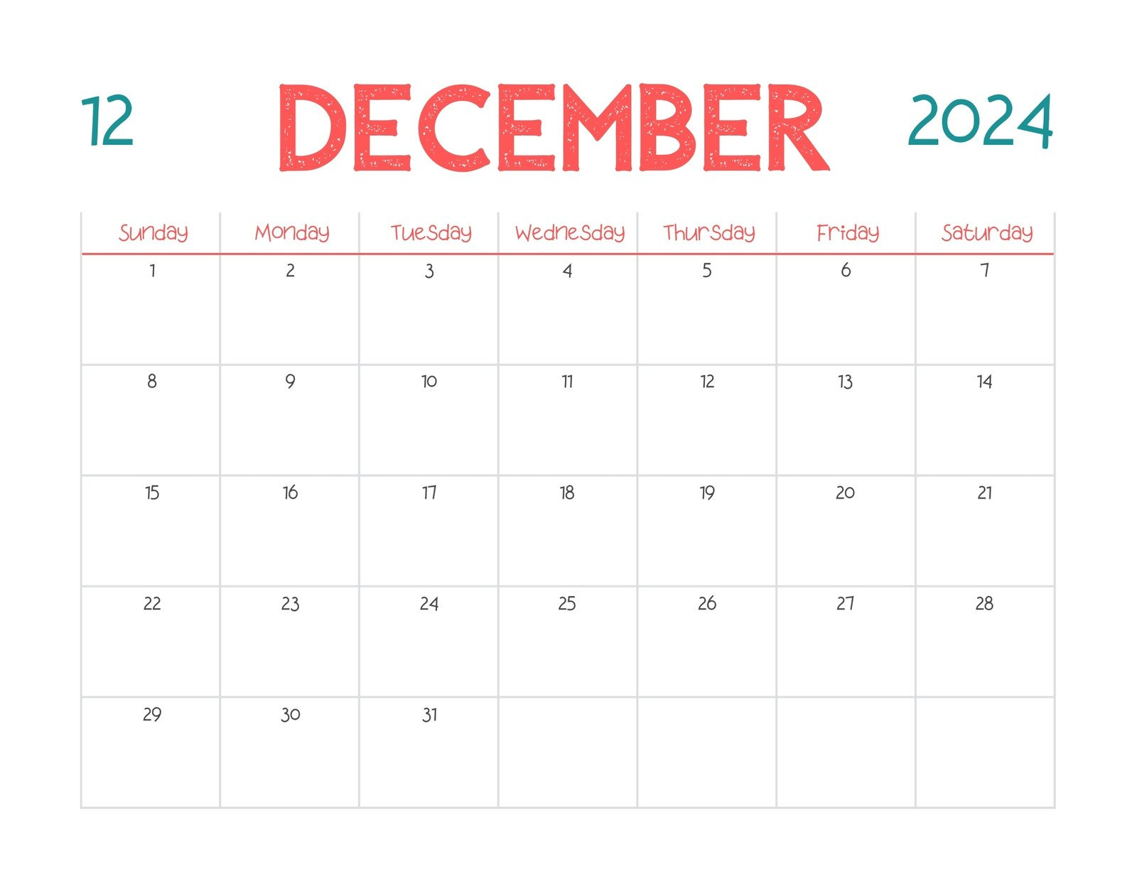 Free, Printable December 2024 Calendar Templates | Canva | December 2024 Calendar Editable Printable