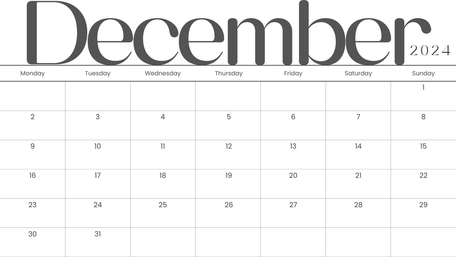 Free, Printable December 2024 Calendar Templates | Canva | December 2024 Calendar Printable Win