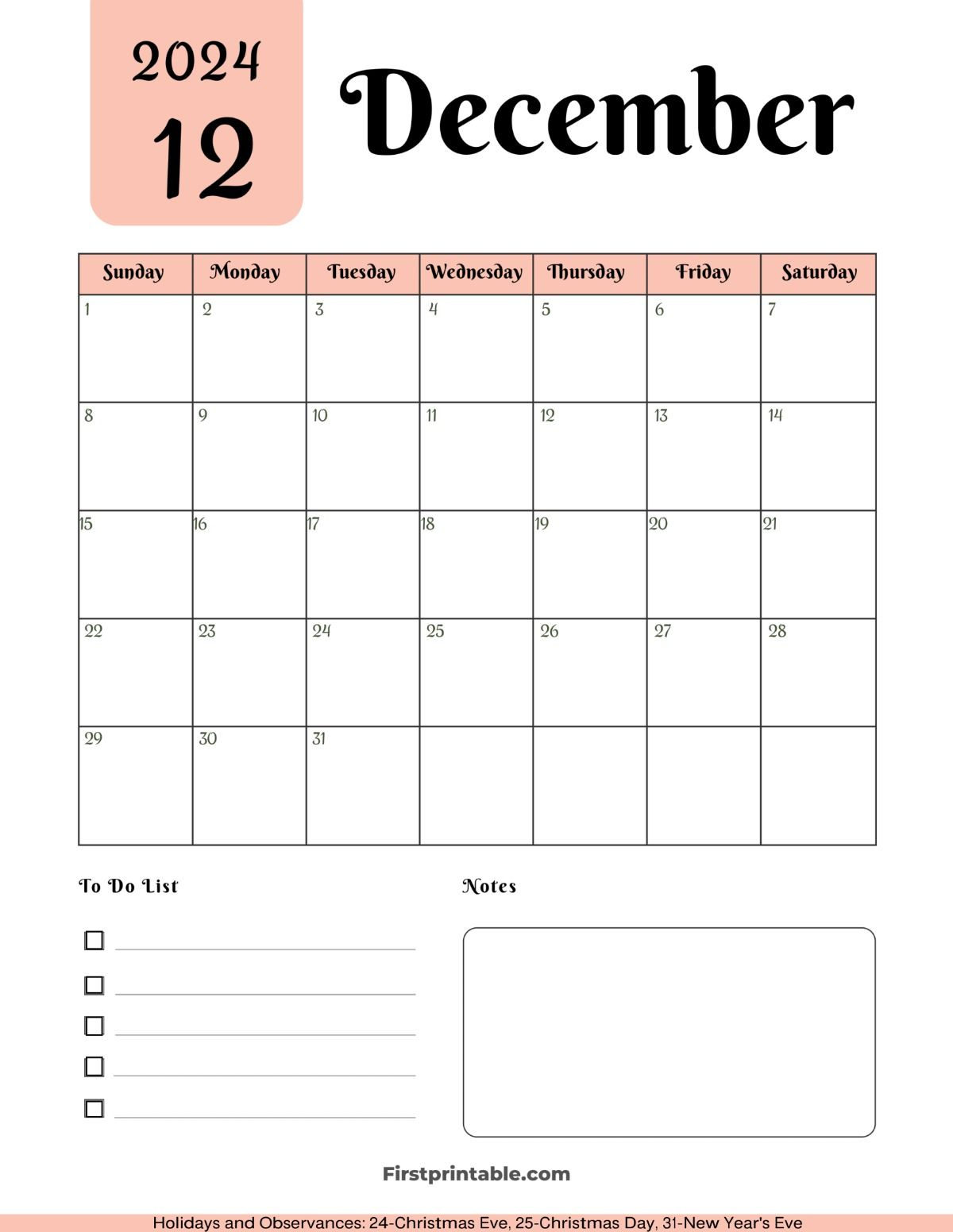 Free Printable, Editable &amp;amp; Fillable December Calendars 2024 With | December 2024 Printable Calendar Waterproof