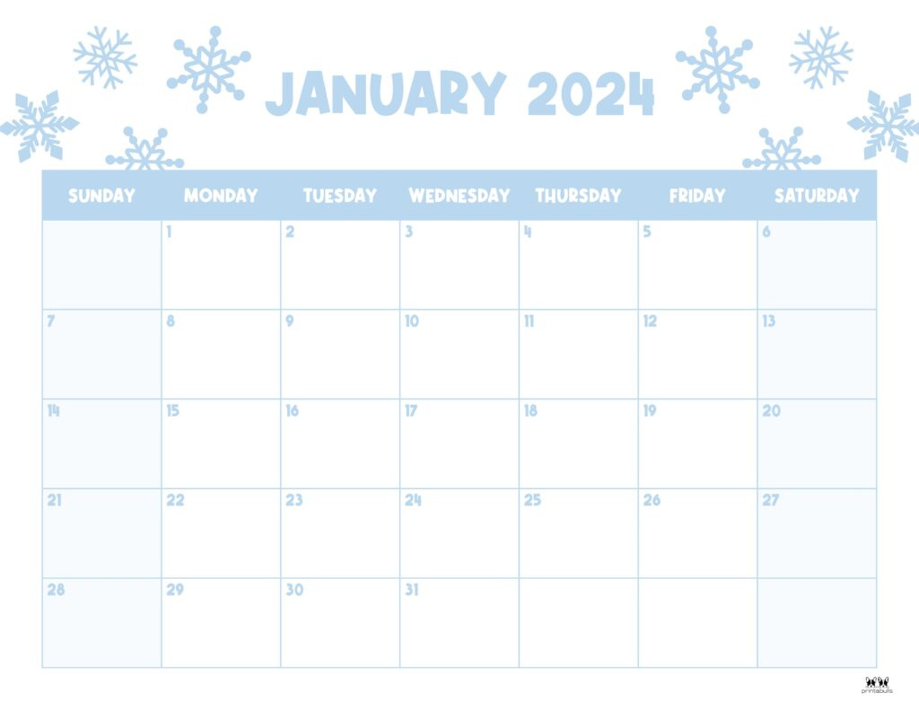 January 2024 Calendars - 50 Free Printables | Printabulls | 2024 Calendar Free Printable January-December