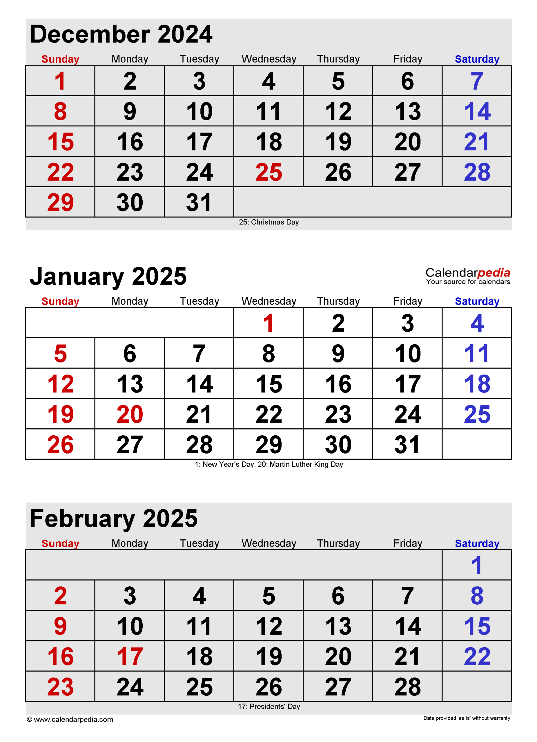 Calendar End of December 2024 and Beginning of January 2025 Printable