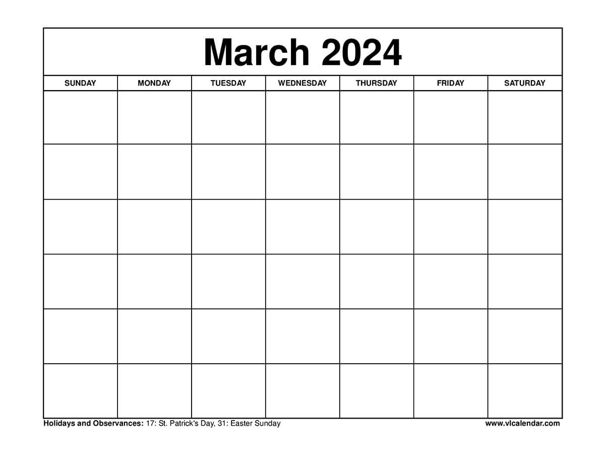 March 2024 Calendar Printable Templates With Holidays | Calendar Showing March December 2024 Printable