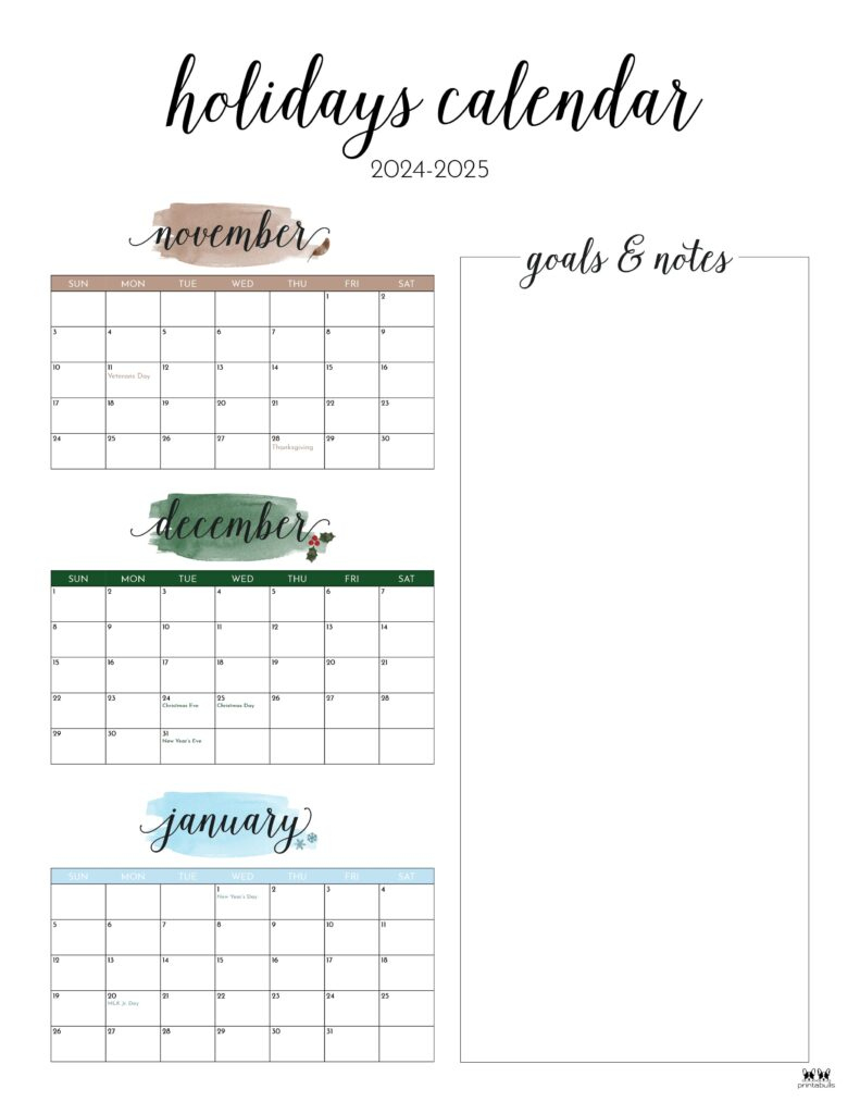 November December 2024 Calendars - 28 Printables | Printabulls | Calendar November 2024 December 2024 January 2025 Printable