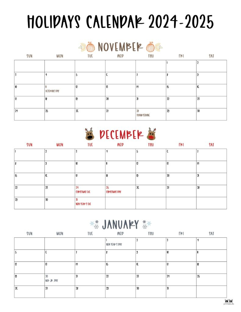 November December 2024 Calendars - 28 Printables | Printabulls | December 2024 Calendar Printable Imom