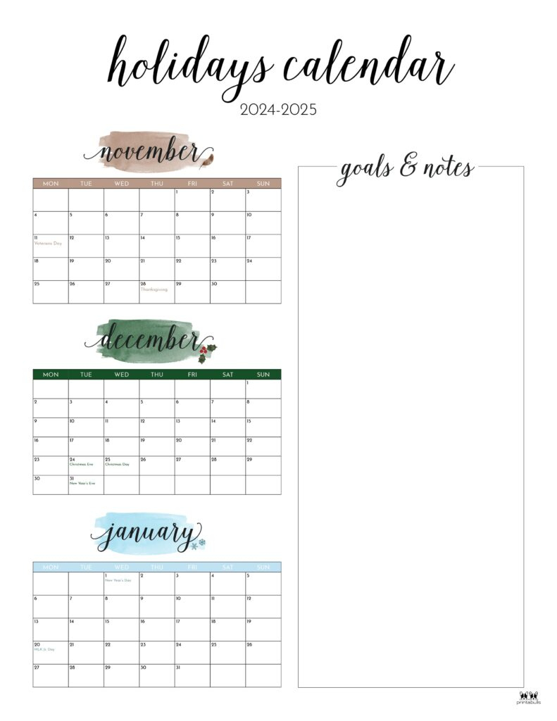 November December 2024 Calendars - 28 Printables | Printabulls | Printable Calendar November December 2024 January 2025