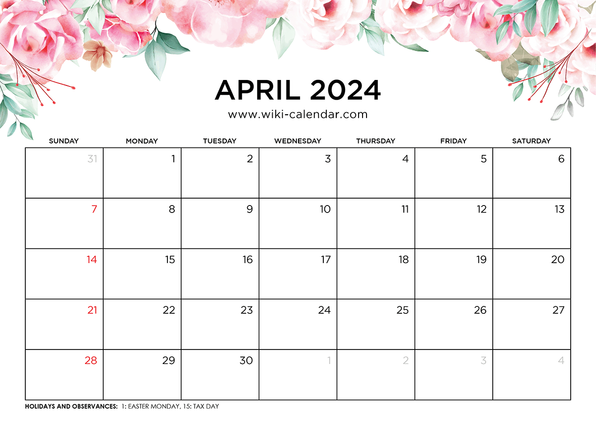 Printable April 2024 Calendar Templates With Holidays | 2024 Apr December Calendar Printable