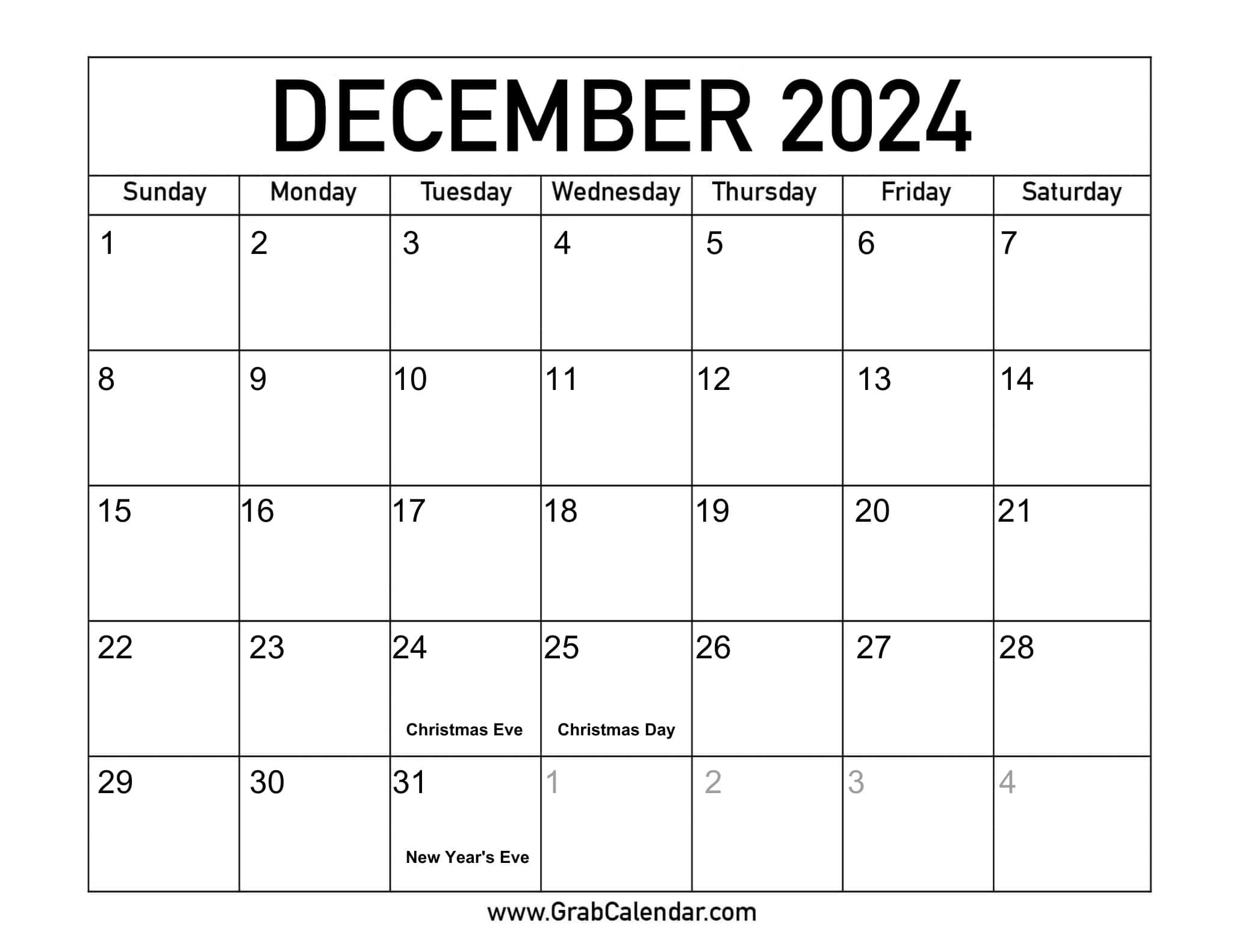 Printable December 2024 Calendar | December 2024 Calendar Printable Time And Date