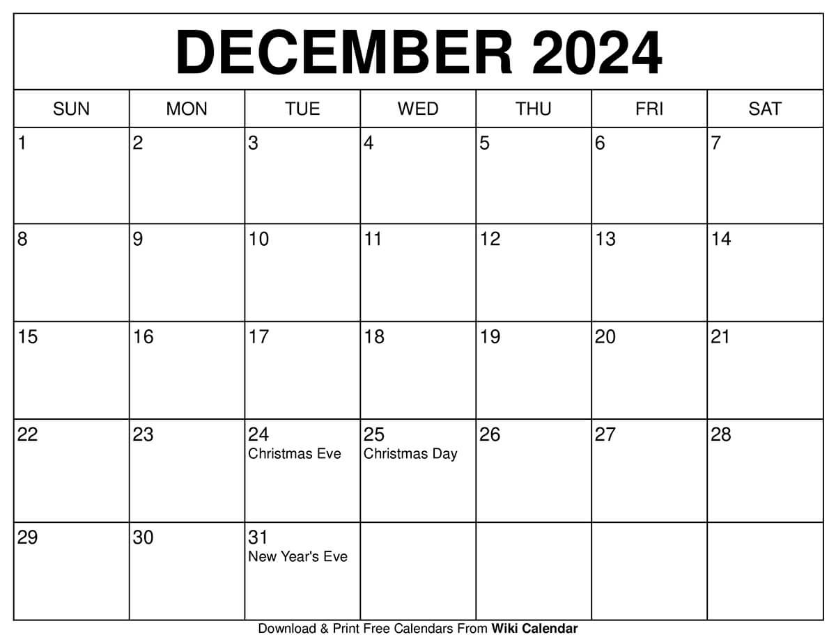 Printable December 2024 Calendar Templates With Holidays | 2024 December Calendar with Holidays Printable