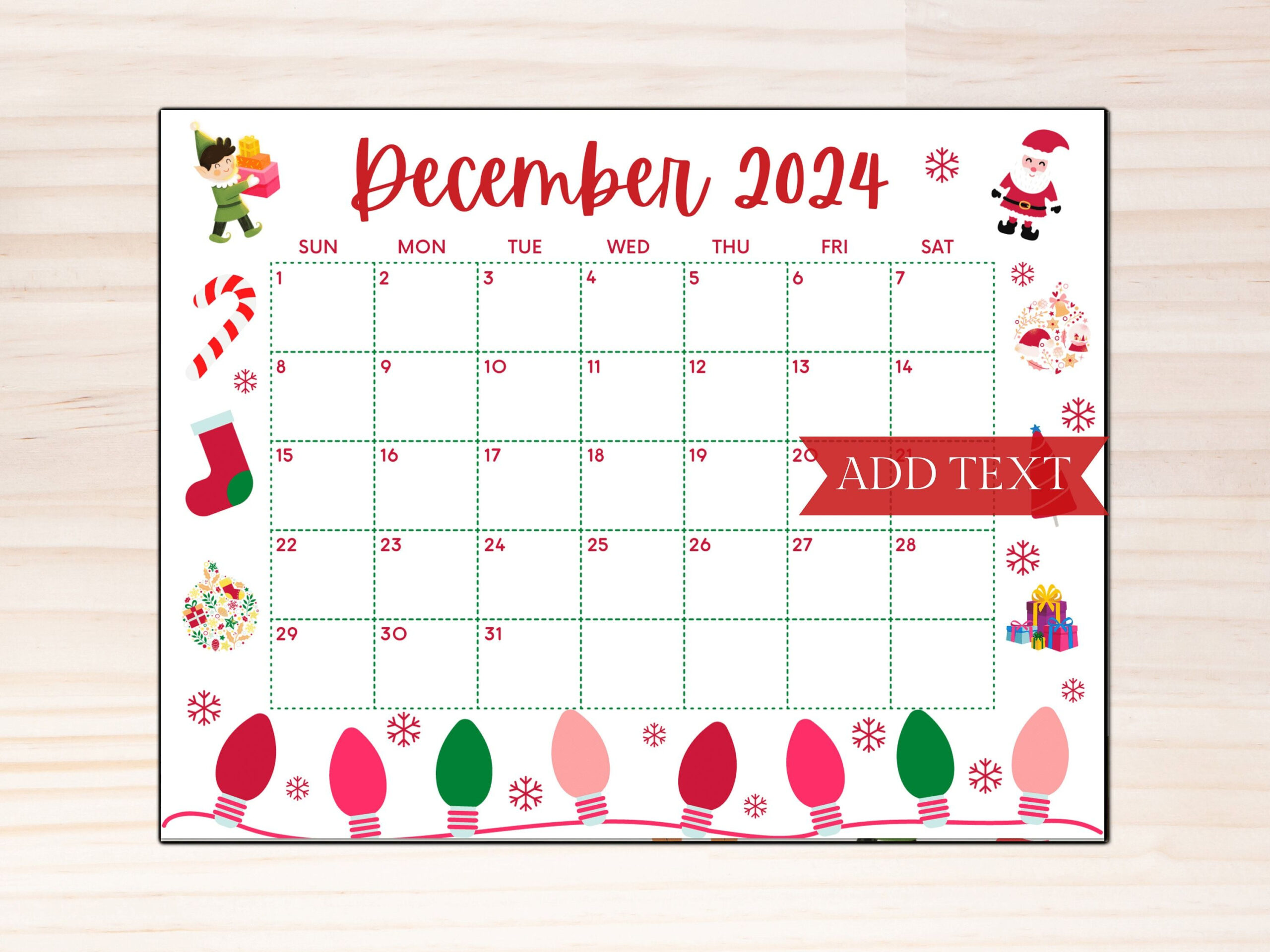 Printable December Calendar 2024, Christmas Calendar, Holiday | Calendar December 2024 Printable Christmas