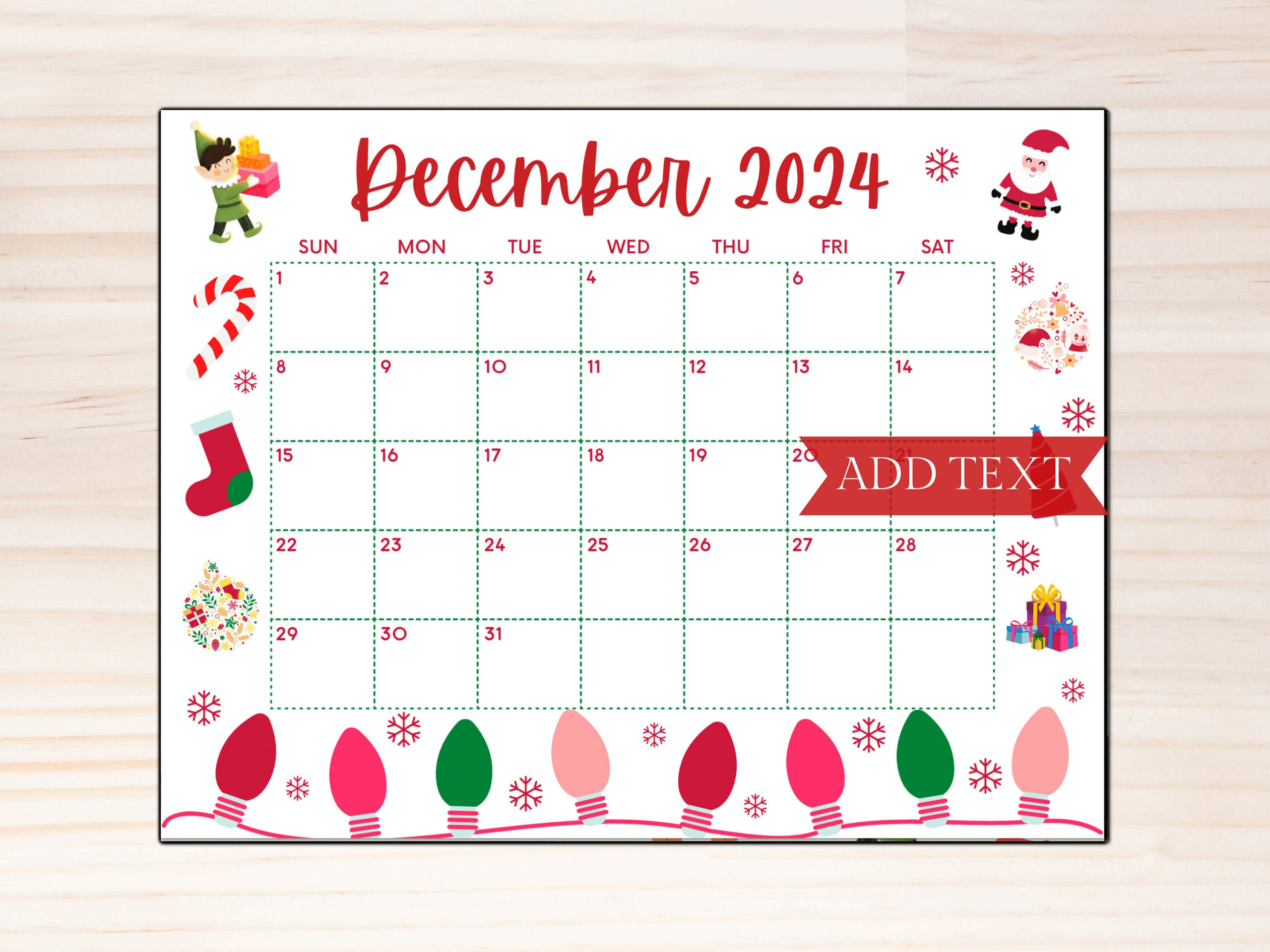 Printable December Calendar 2024, Christmas Calendar, Holiday | Christmas December Calendar 2024 Printable