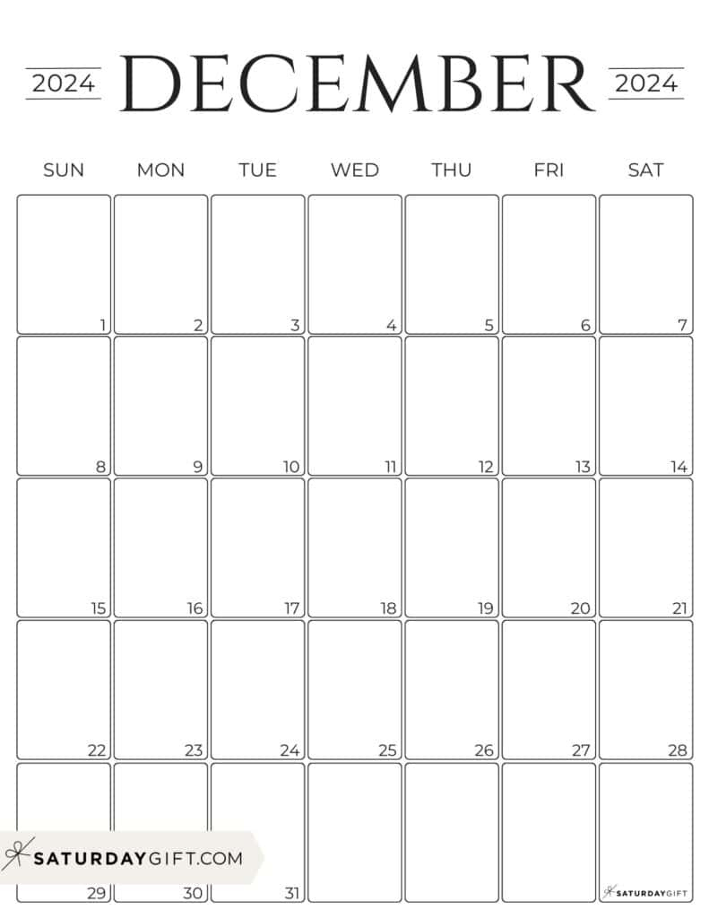 Simple Calendar Template 2024 - Free Printable Vertical Calendar | December 2024 Calendar Printable A6 Free