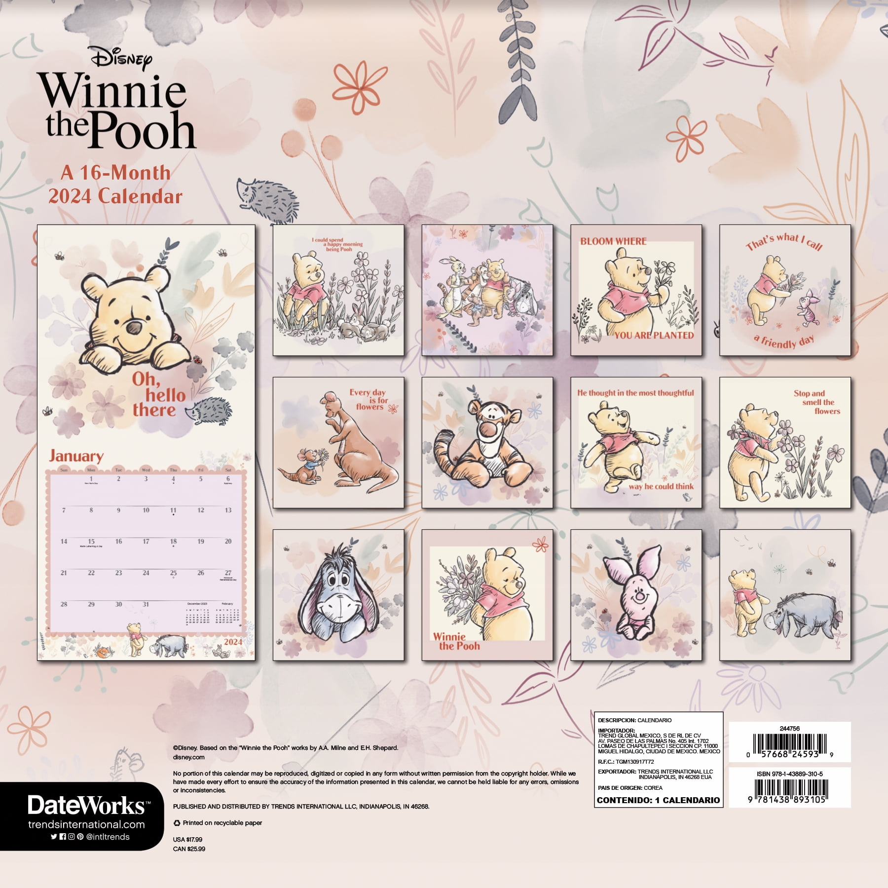 Trends International 2024 Disney Winnie The Pooh Wall Calendar | 2024 December Calendar Printable Winnie The Pooh