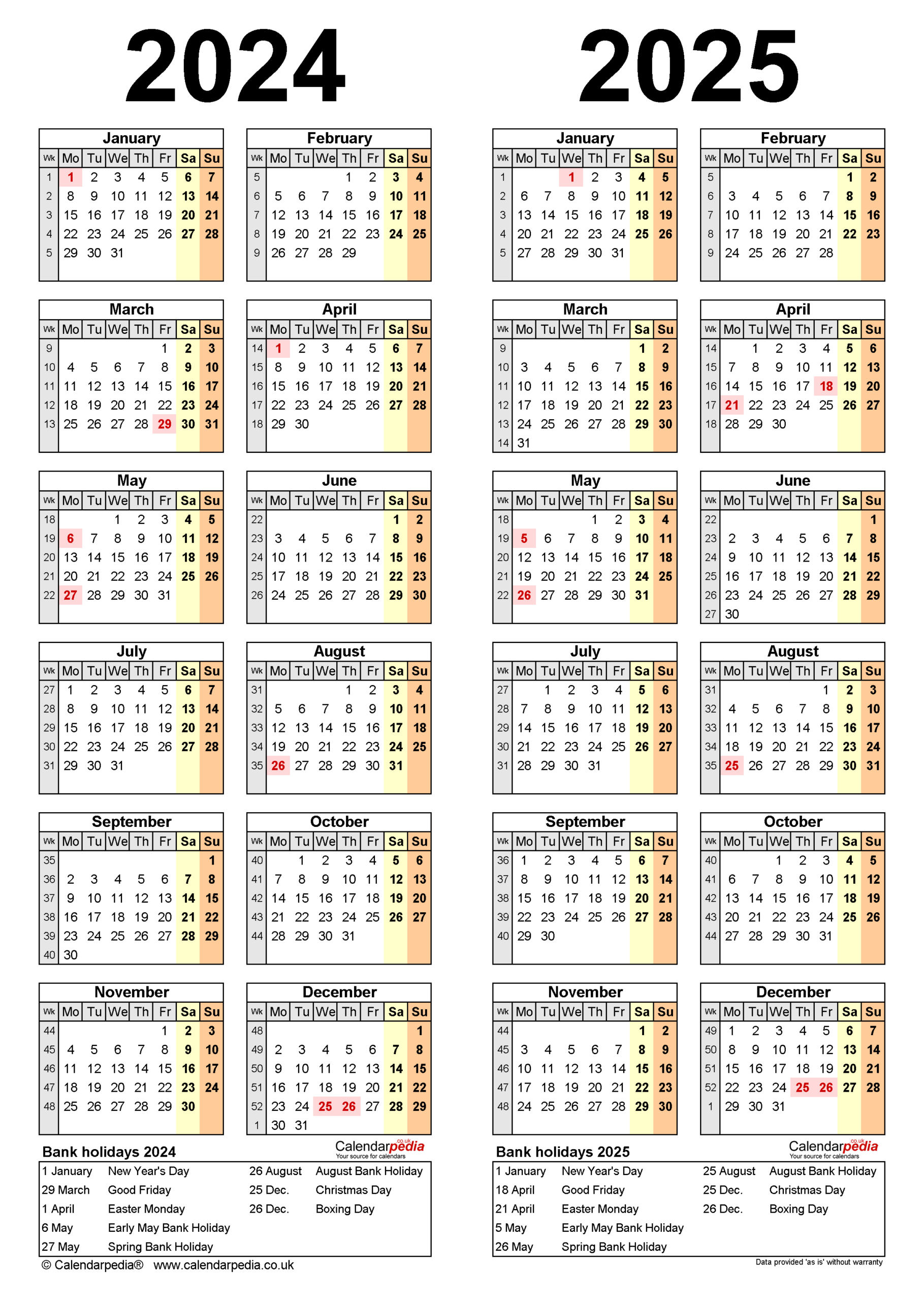 Two Year Calendars For 2024 And 2025 (Uk) For Pdf | December 2024 January 2025 Calendar Printable UK