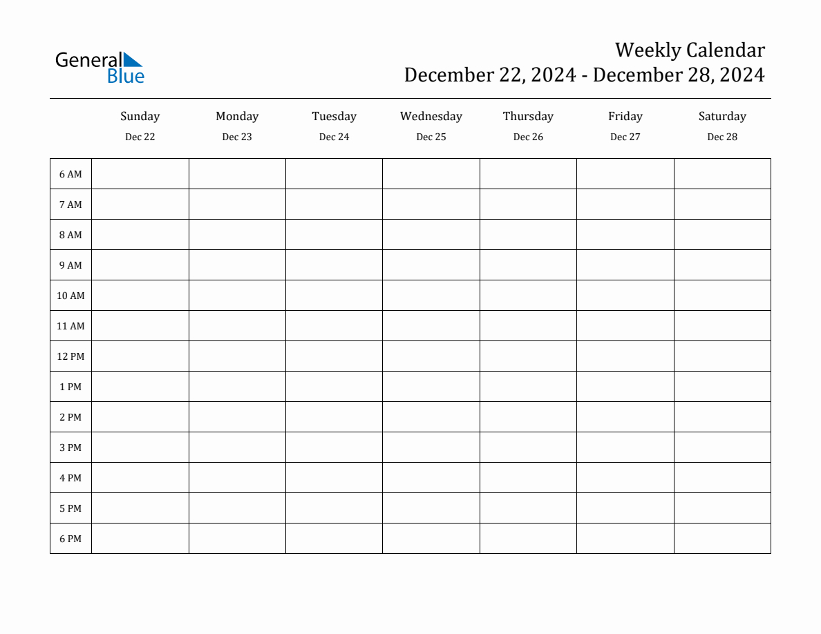 Weekly Calendar - December 22, 2024 To December 28, 2024 - (Pdf | December Weekly Calendar 2024 Printable