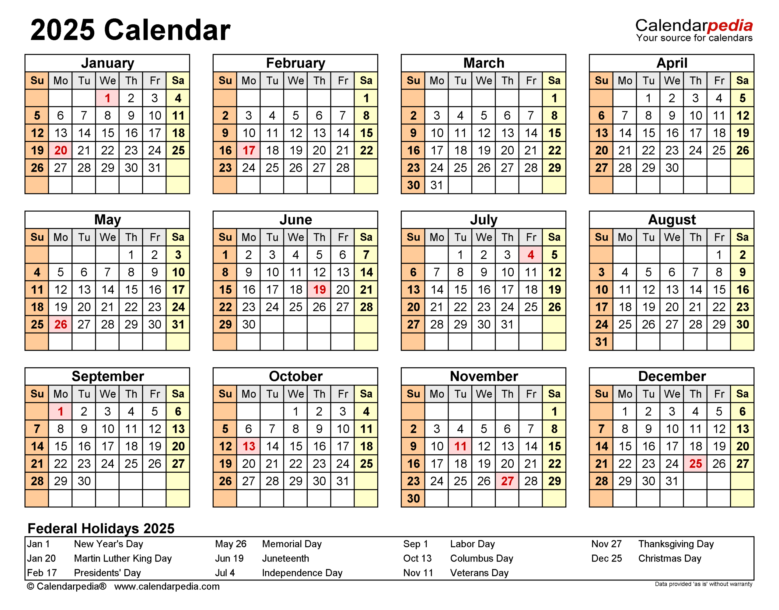 2025 Calendar - Free Printable Pdf Templates - Calendarpedia | 2025 Calendar Printable Calendarpedia