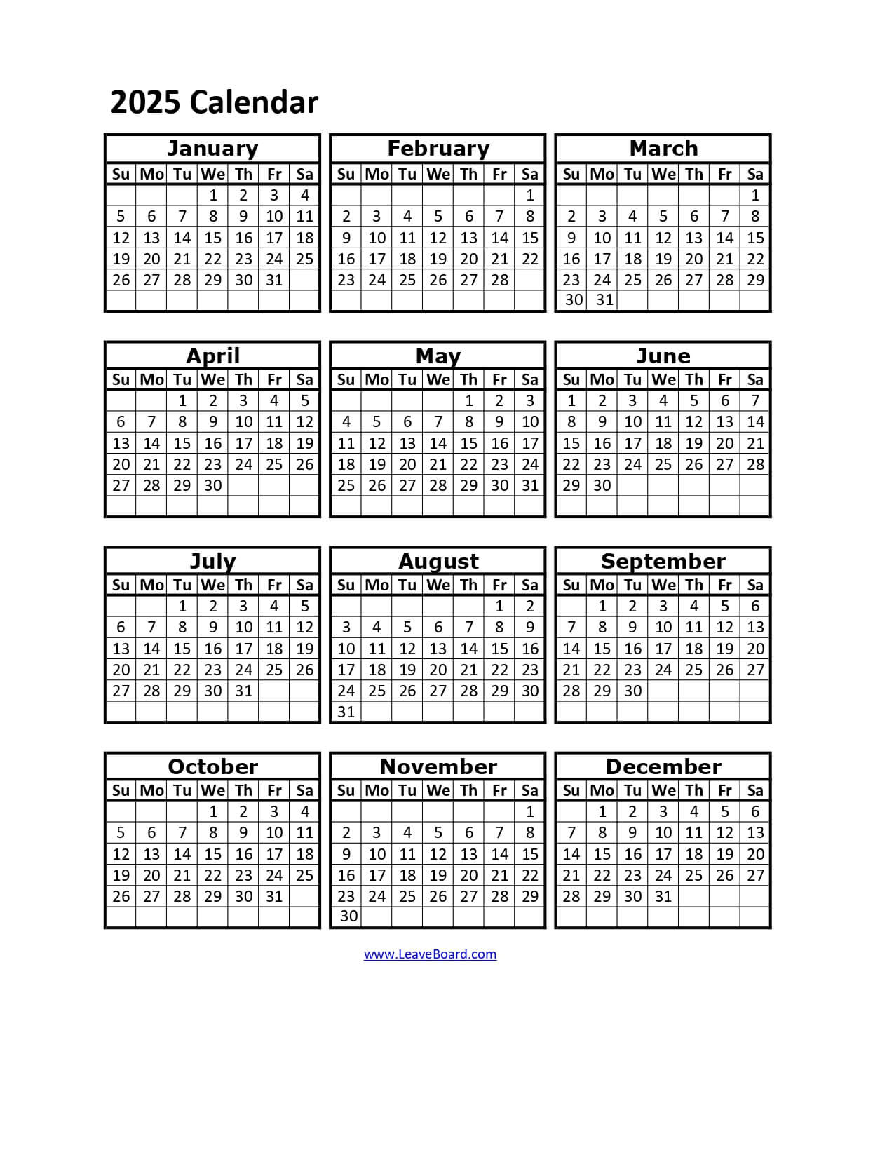 Free Printable 2025 Employee Attendance Calendar Free Download