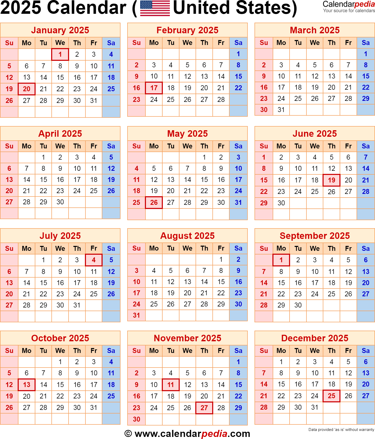 Printable 2025 Calendar with Federal Holidays Printable Calendar 2025