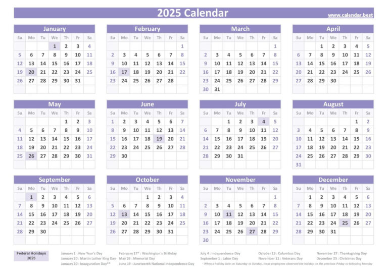 2025 Calendar With Holidays (Us Federal Holidays) | Free 2025 Calendar Printable With Holidays