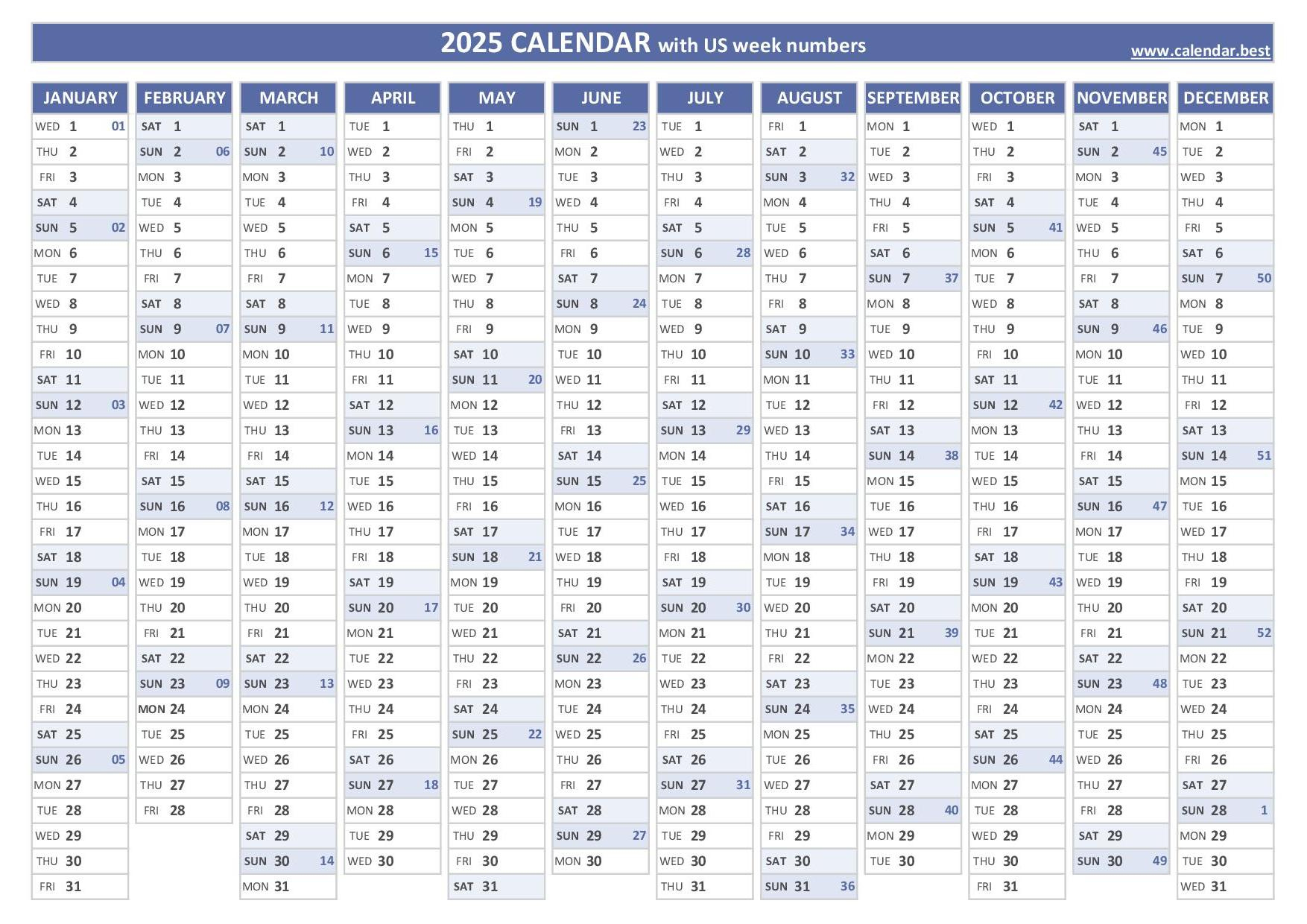 2025 Calendar with Week Numbers Printable Printable Calendar 2025