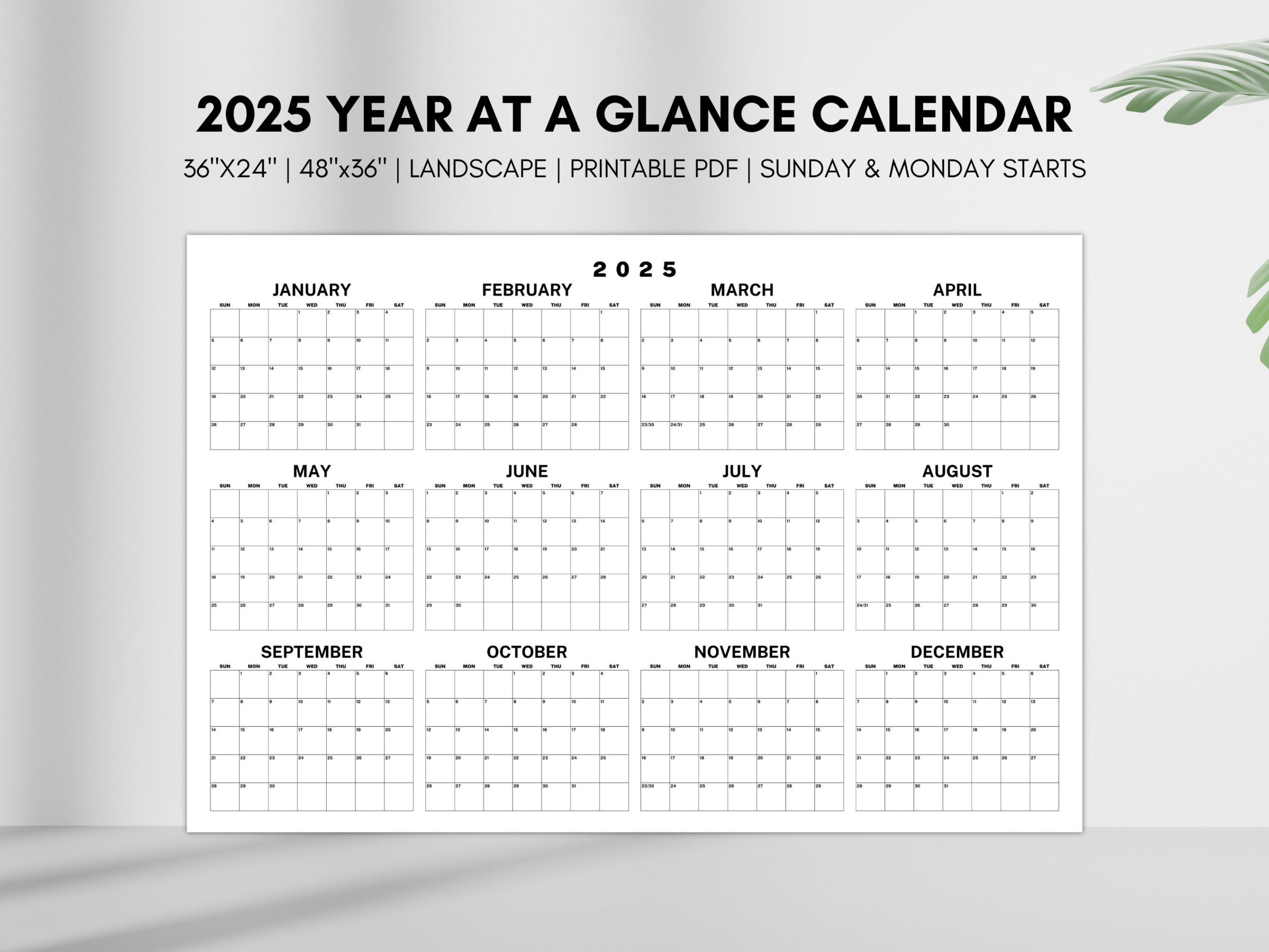 2025 at A Glance Calendar Printable Printable Calendar 2025