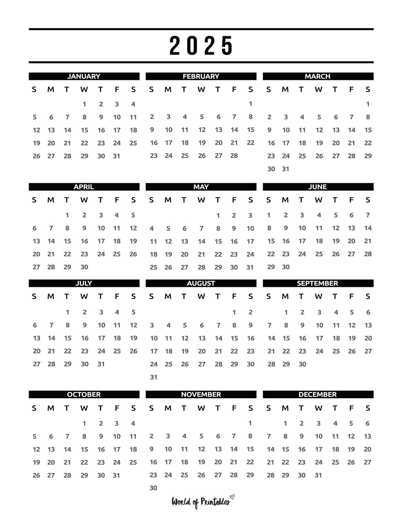 2025 Free Printable Calendar One Page Printable Calendar 2025