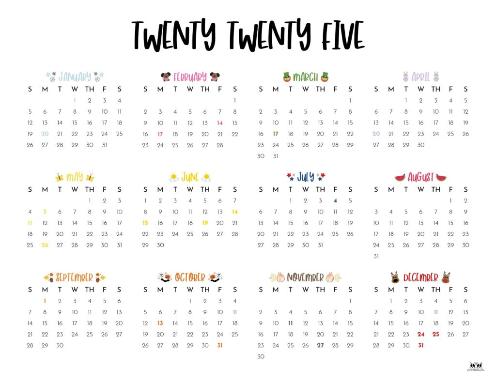 Free Printable Year at A Glance Calendar 2025 Printable Calendar 2025